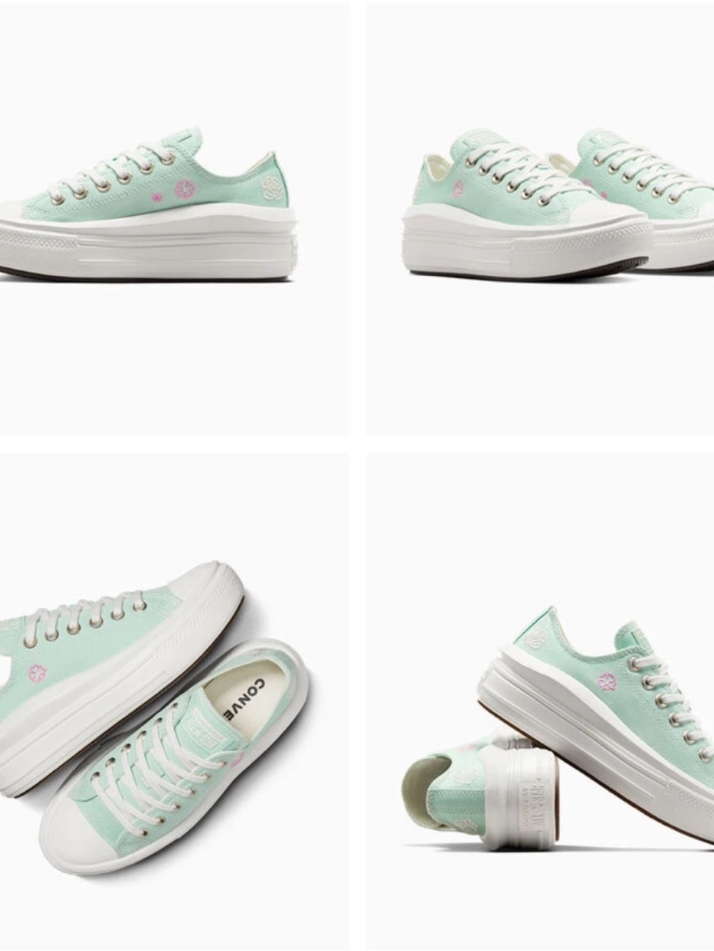 NWOT Chuck Taylor Converse Pastel Mint Low Top Sneakers with Pink Accents